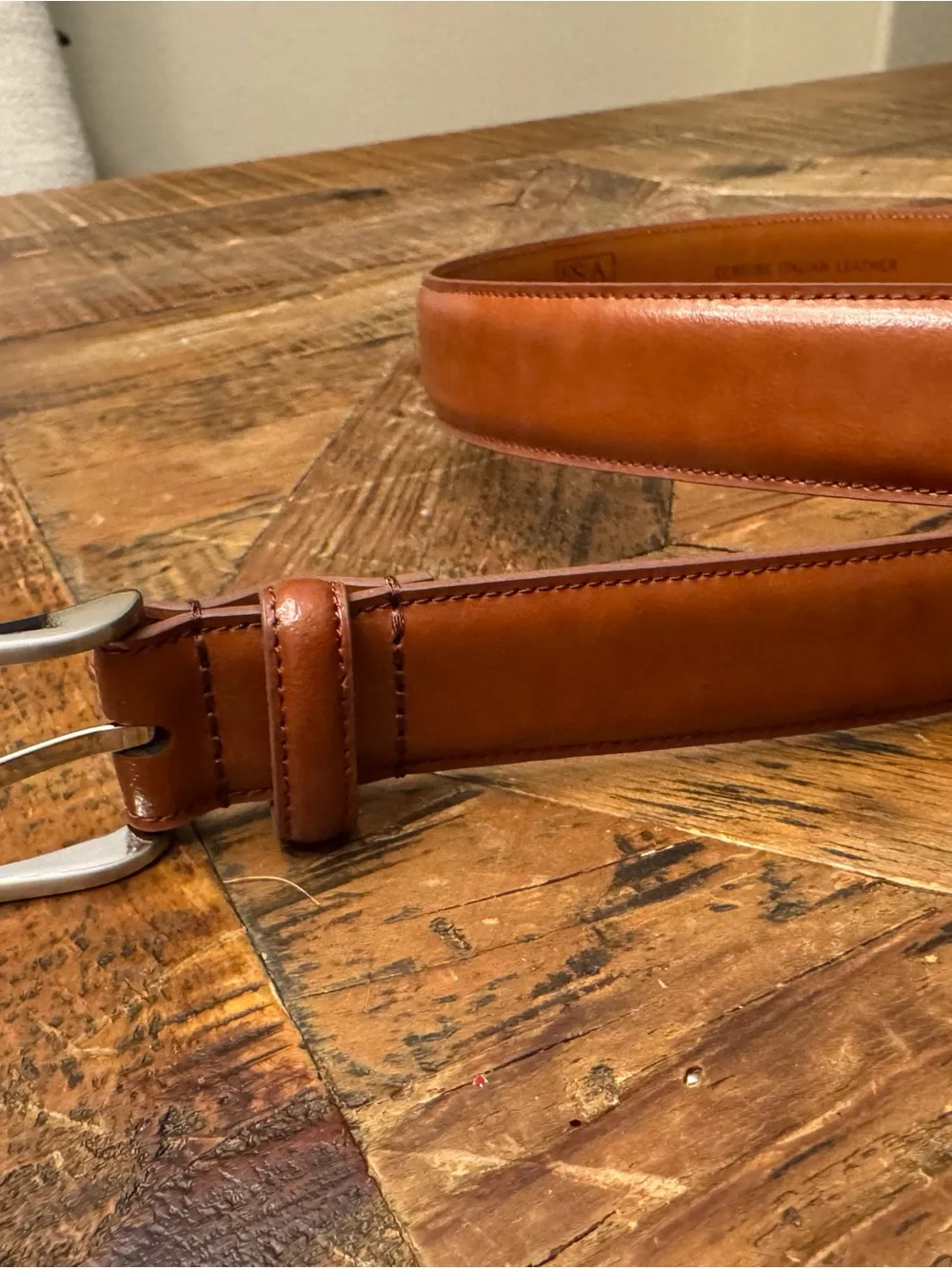 Jos. A. Bank Men's Brown Leather Dress Belt with Silver Buckle